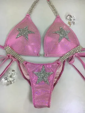 Custom Posing Exclusive Pink Star OR Sunflower/Bees/Pineapple options bikini w/Embellishment $139.99 (choose any fabric color/choice of connectors)