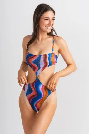 Cut out one piece swimsuit blue multi