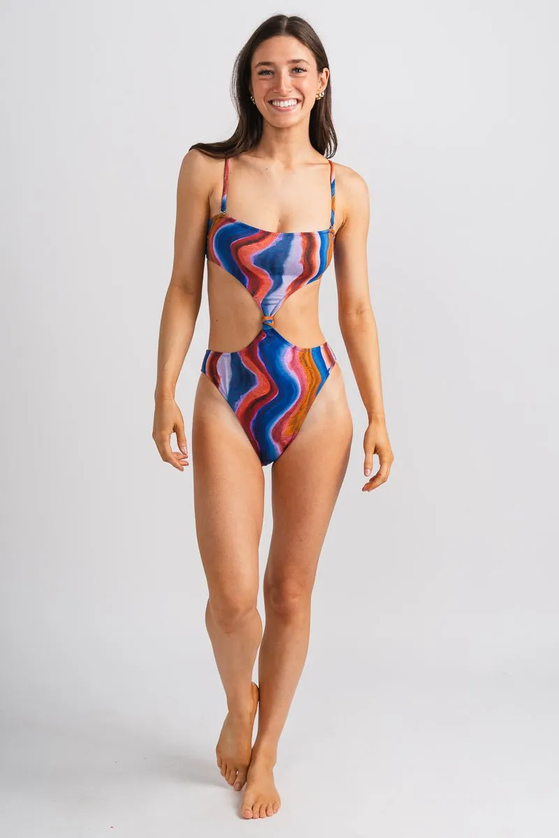 Cut out one piece swimsuit blue multi