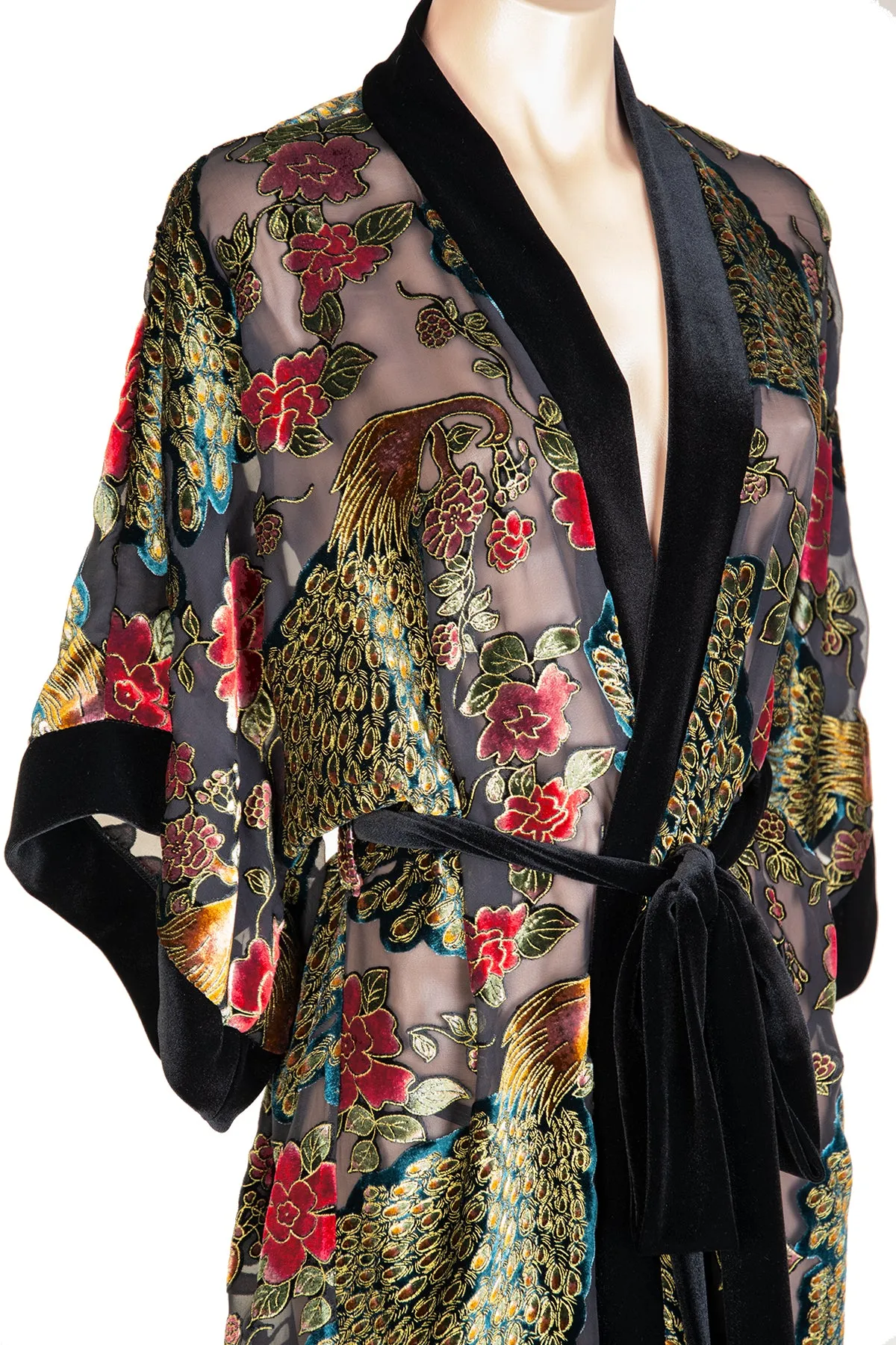 Cut Silk Velvet Long Kimono Robe