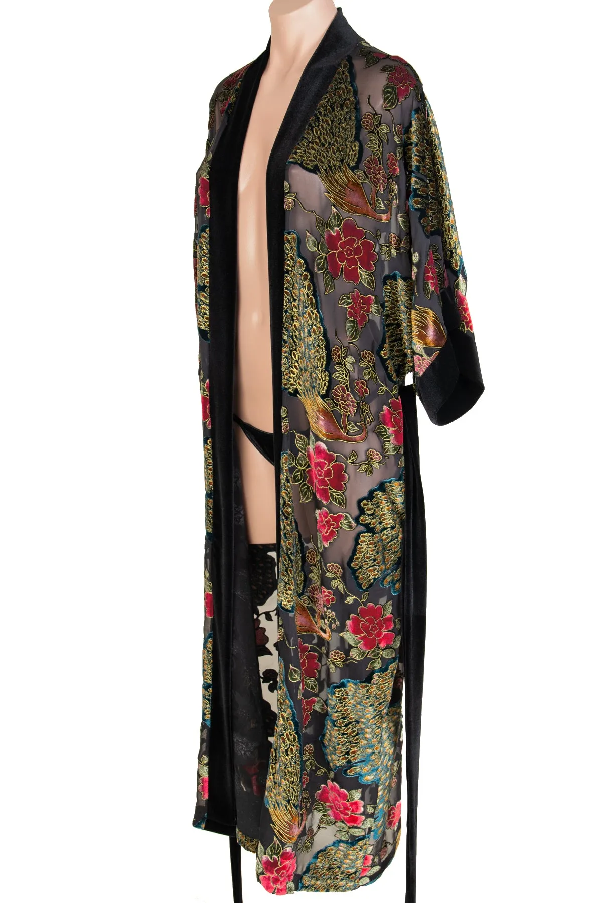 Cut Silk Velvet Long Kimono Robe