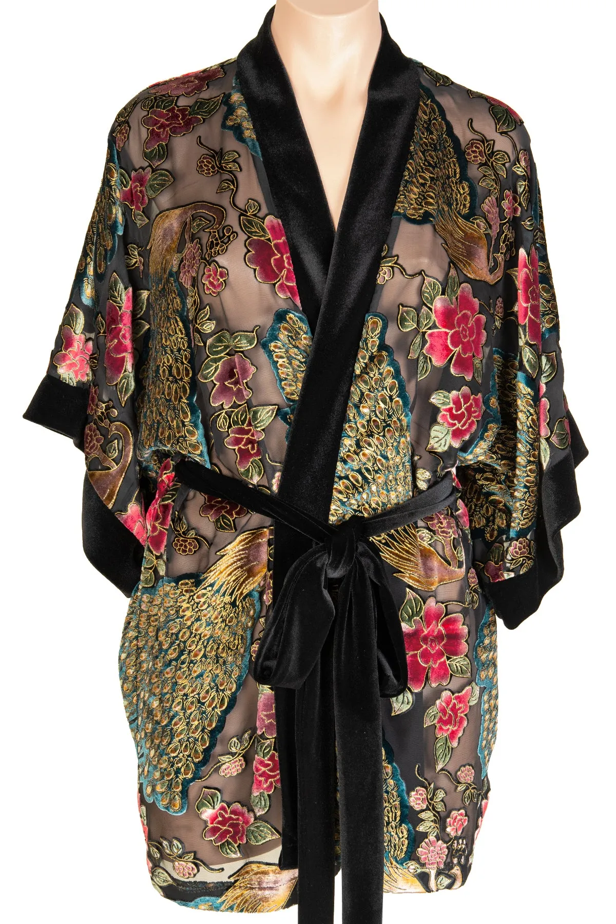Cut Silk Velvet Short Kimono Robe