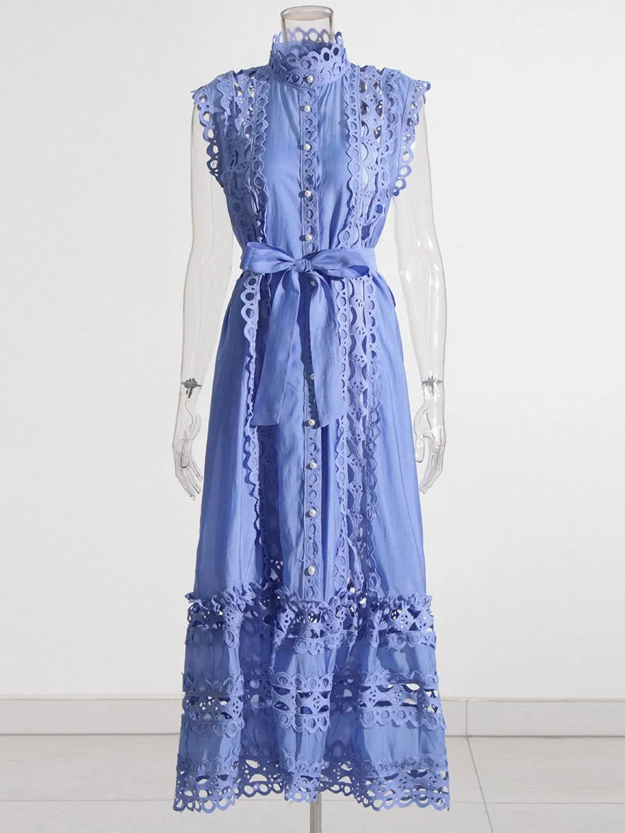 Eschten - robe maxi solide sans manches, coupe creuse