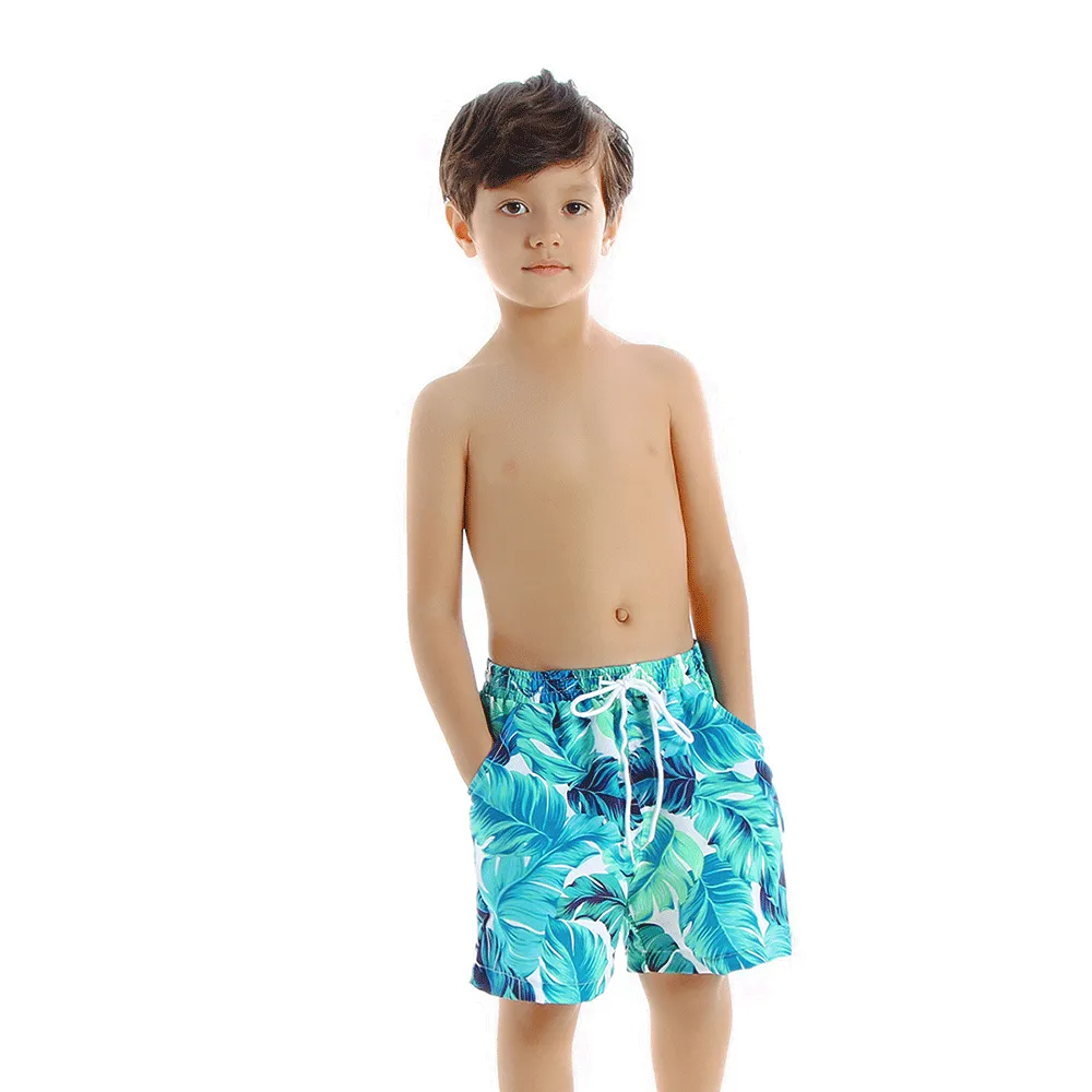 Family Matching Blue Leaves Ruffled Printed Swimsuits