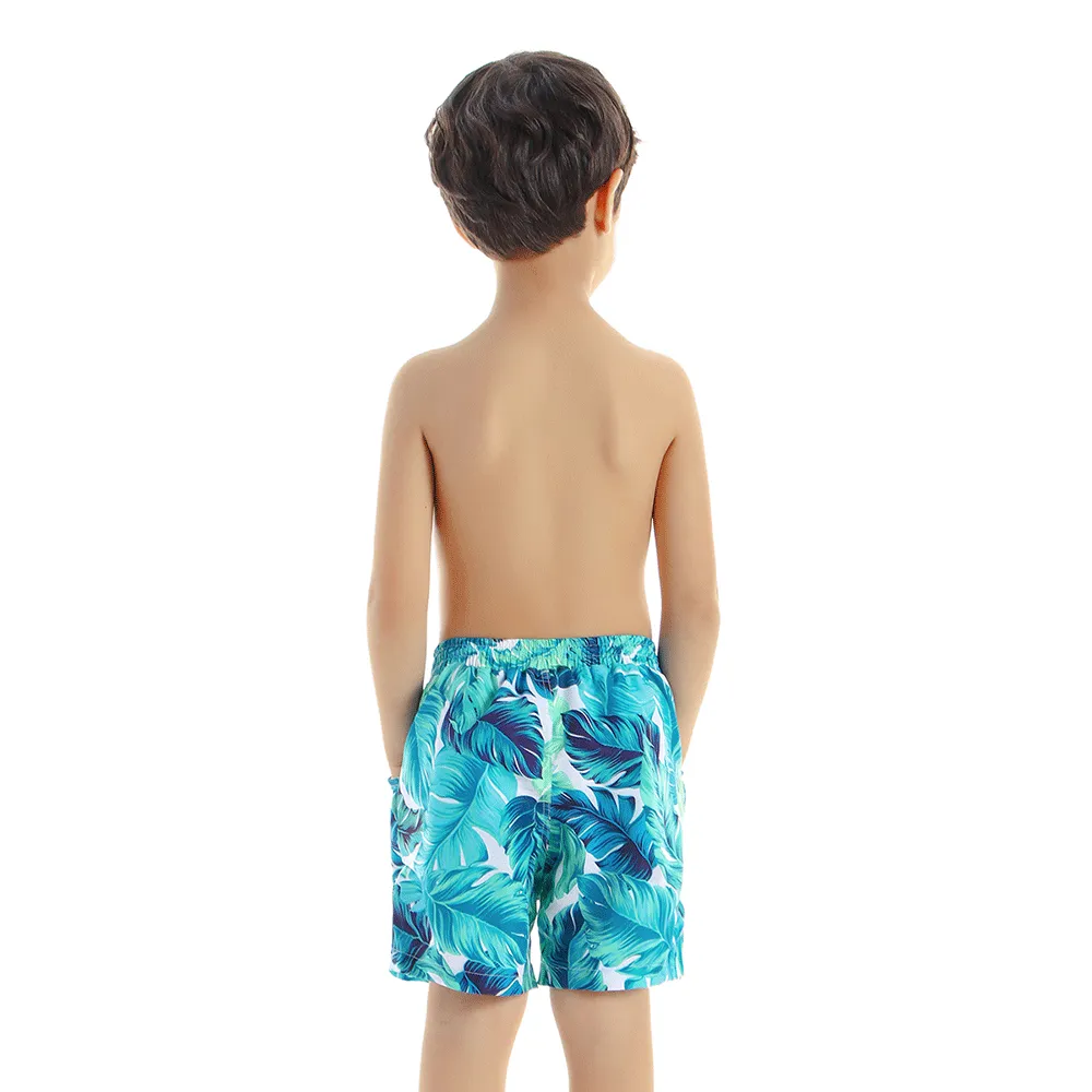 Family Matching Blue Leaves Ruffled Printed Swimsuits