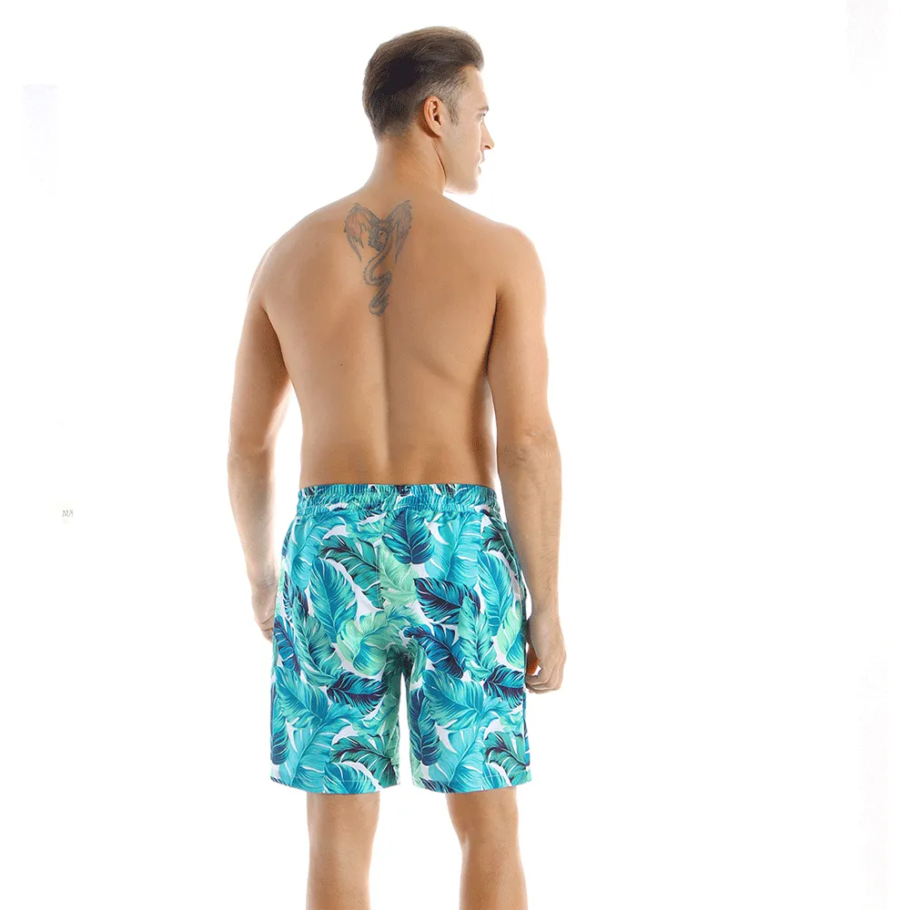 Family Matching Blue Leaves Ruffled Printed Swimsuits
