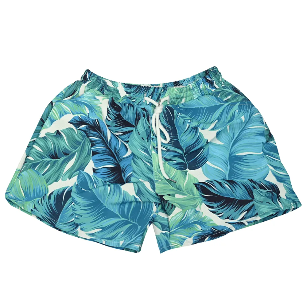 Family Matching Blue Leaves Ruffled Printed Swimsuits