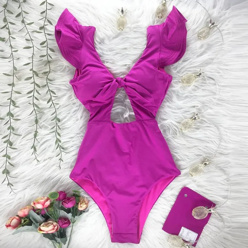 Flattering Floral Print Ruffled One Piece Summer Beach Swimsuits