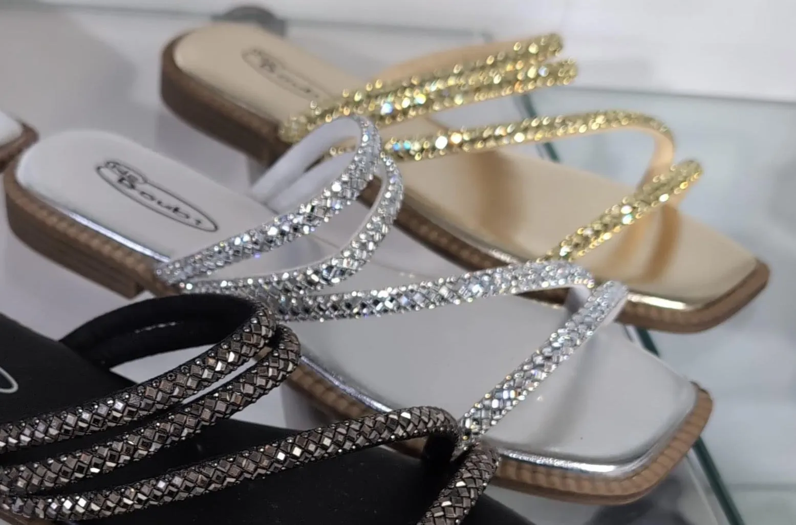 GIA GOLD DIAMANTE STRAPPY SLIDERS