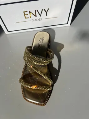 GIA GOLD DIAMANTE STRAPPY SLIDERS
