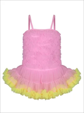 Girls Mesh Ruffled Skirted Tutu One Piece Swimsuit