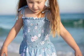 Girls Swimsuits - Country Blue Floral - 1 Pc Accordion