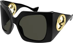 Gucci Oversized Sheild Sunglasses Black/Gold