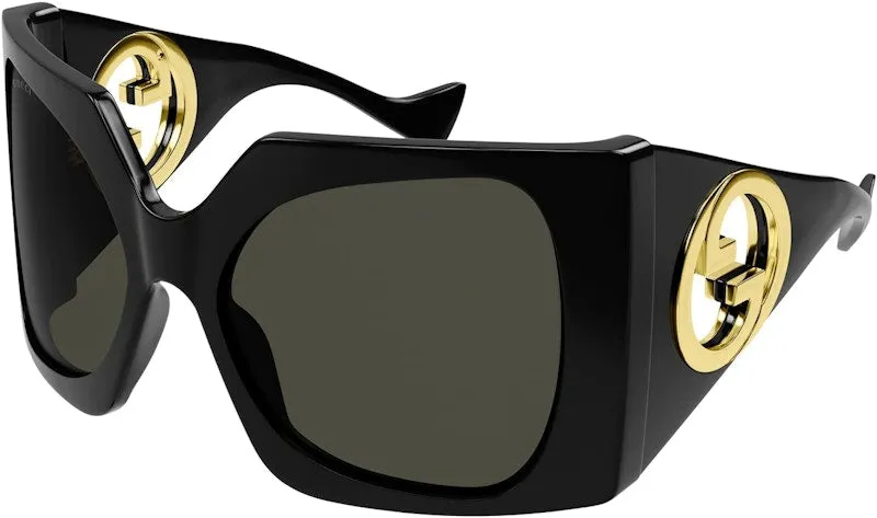 Gucci Oversized Sheild Sunglasses Black/Gold