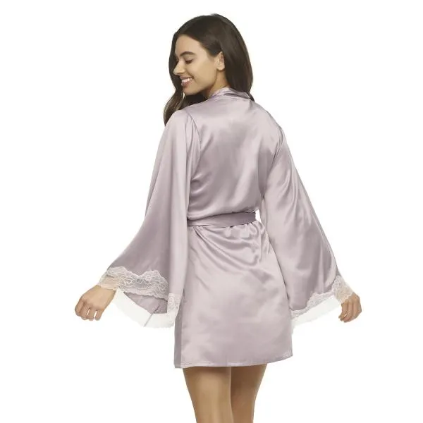 Hazel Satin & Lace Kimono - Gull Grey -