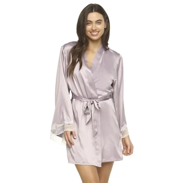 Hazel Satin & Lace Kimono - Gull Grey -