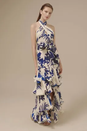 Kinna - Maxi-robe imprimée à volants dans le cou