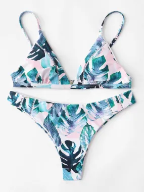 Lace Insert Tropical Bikini Set