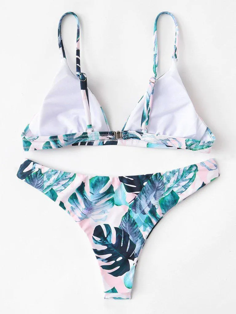 Lace Insert Tropical Bikini Set