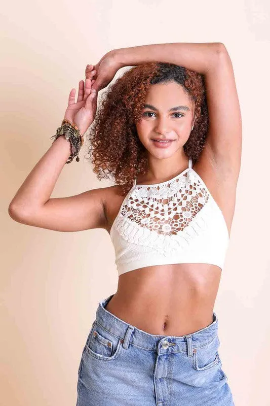 LETO Crochet Lace High Neck Bralette in 6 Sexy Color Choices in Size XS/S or M/L
