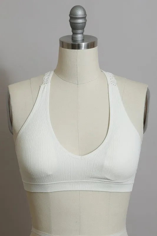 LETO Seamless Front Lace Racerback Bralette in 5 Sexy Color Choices in Size S, M, or L