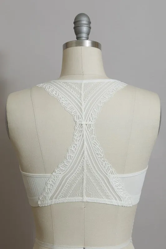 LETO Seamless Front Lace Racerback Bralette in 5 Sexy Color Choices in Size S, M, or L
