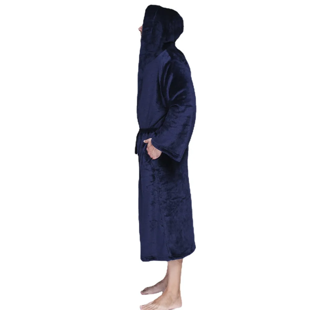 Men's Thick Velvet Fleece Hooded Pajamas Robe - Pure Color, Comfy & Soft Sleepwear