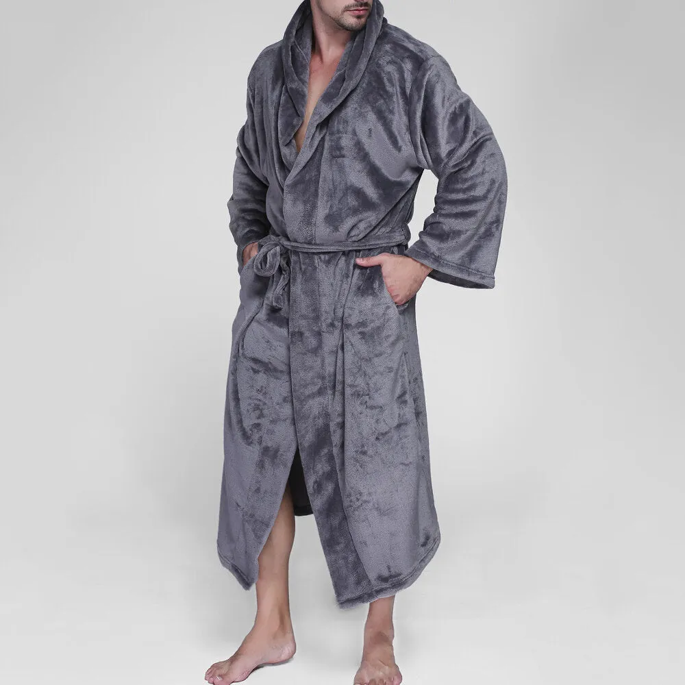 Men's Thick Velvet Fleece Hooded Pajamas Robe - Pure Color, Comfy & Soft Sleepwear
