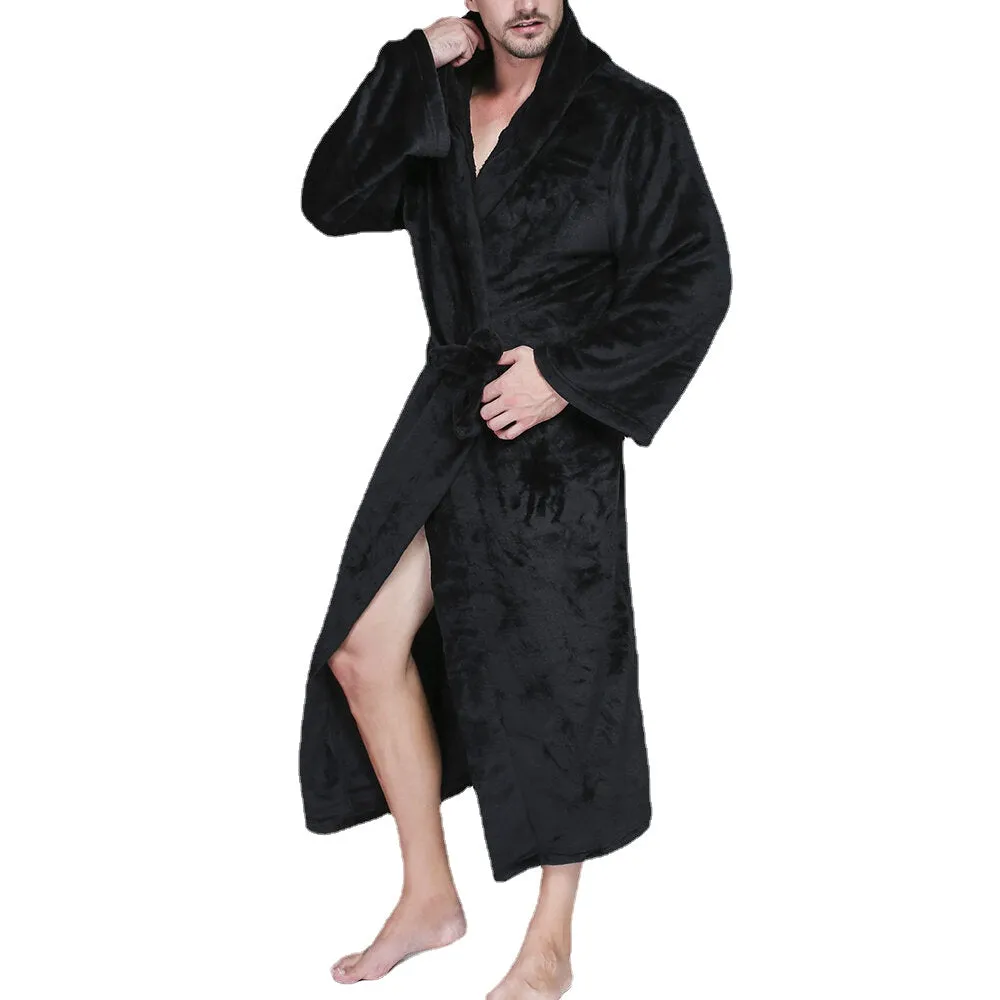 Men's Thick Velvet Fleece Hooded Pajamas Robe - Pure Color, Comfy & Soft Sleepwear