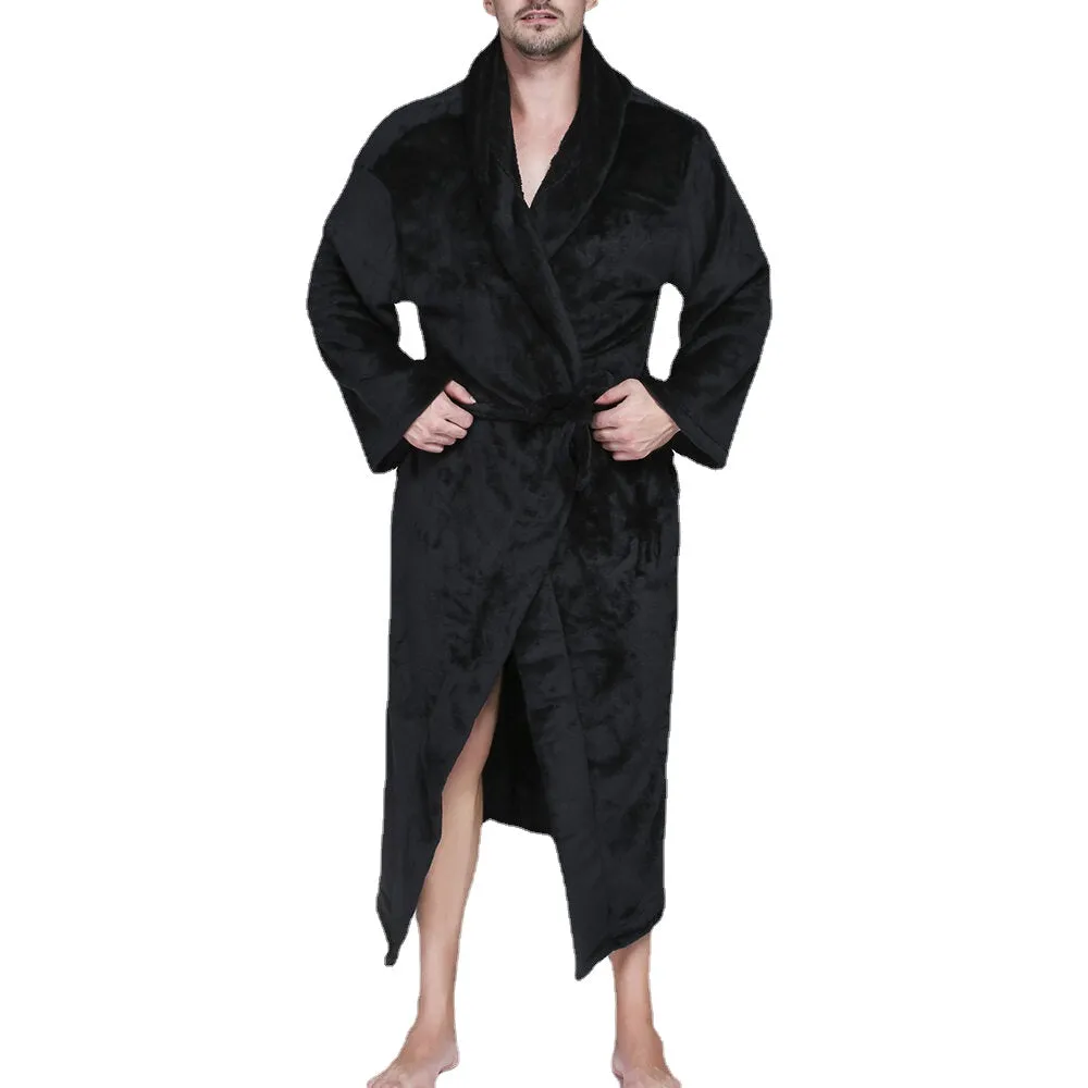 Men's Thick Velvet Fleece Hooded Pajamas Robe - Pure Color, Comfy & Soft Sleepwear