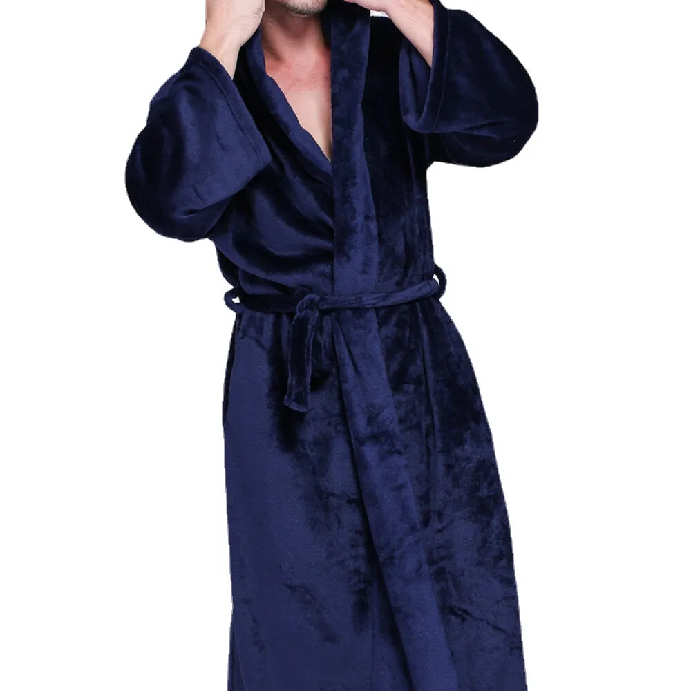 Men's Thick Velvet Fleece Hooded Pajamas Robe - Pure Color, Comfy & Soft Sleepwear