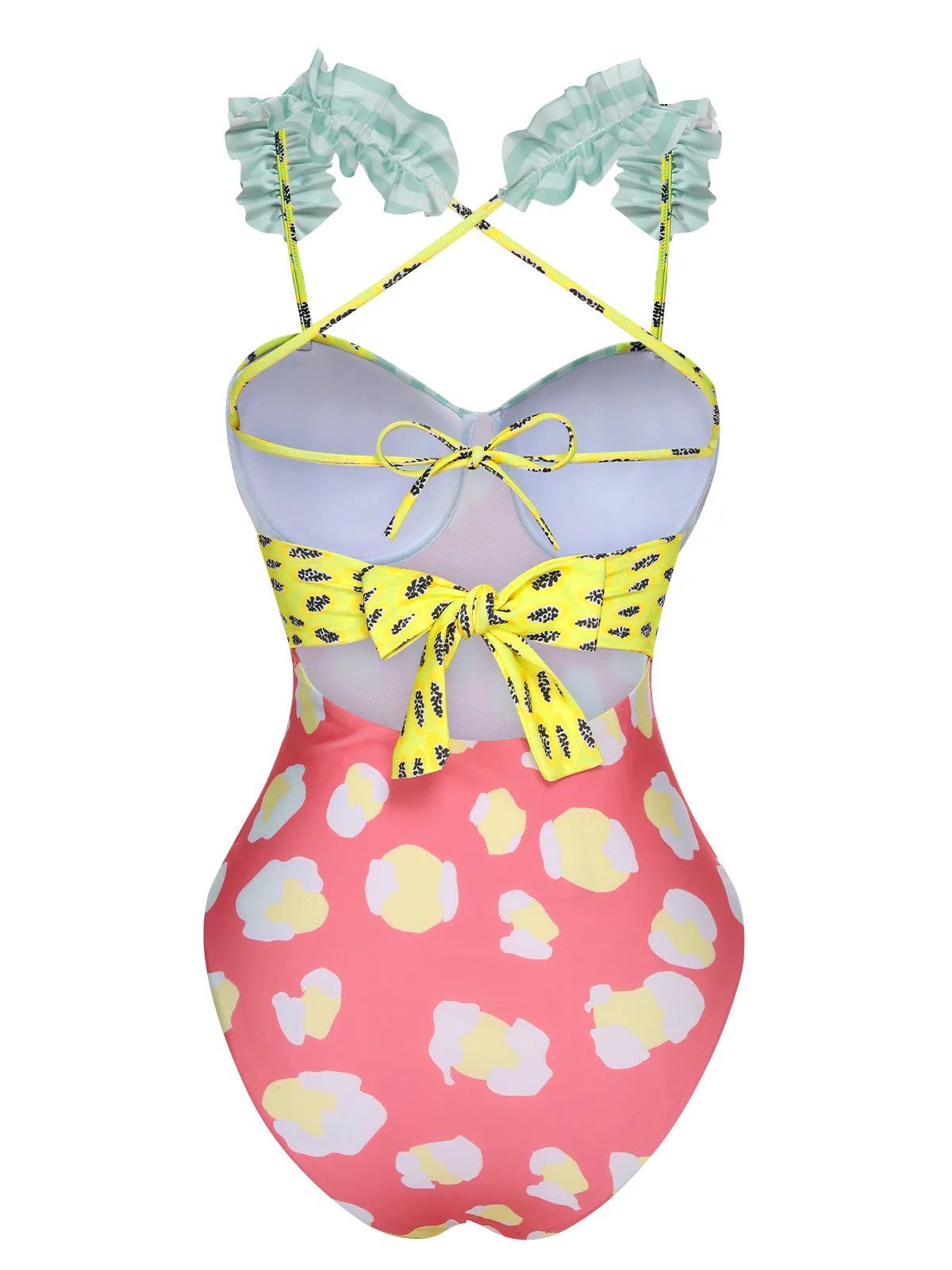 Multicolor 1950s Cartoon Patchwork Swimsuit