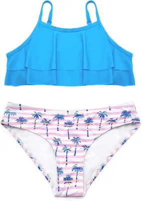 New with tags! SHEKINI KIDS Girls Floral Printing Bathing Suits Ruffle Flounce Two Piece Swimsuit, Sz 10/12!
