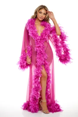 Oh La La Cheri Tempest Long Sheer Marabou Trim Robe Plus Size