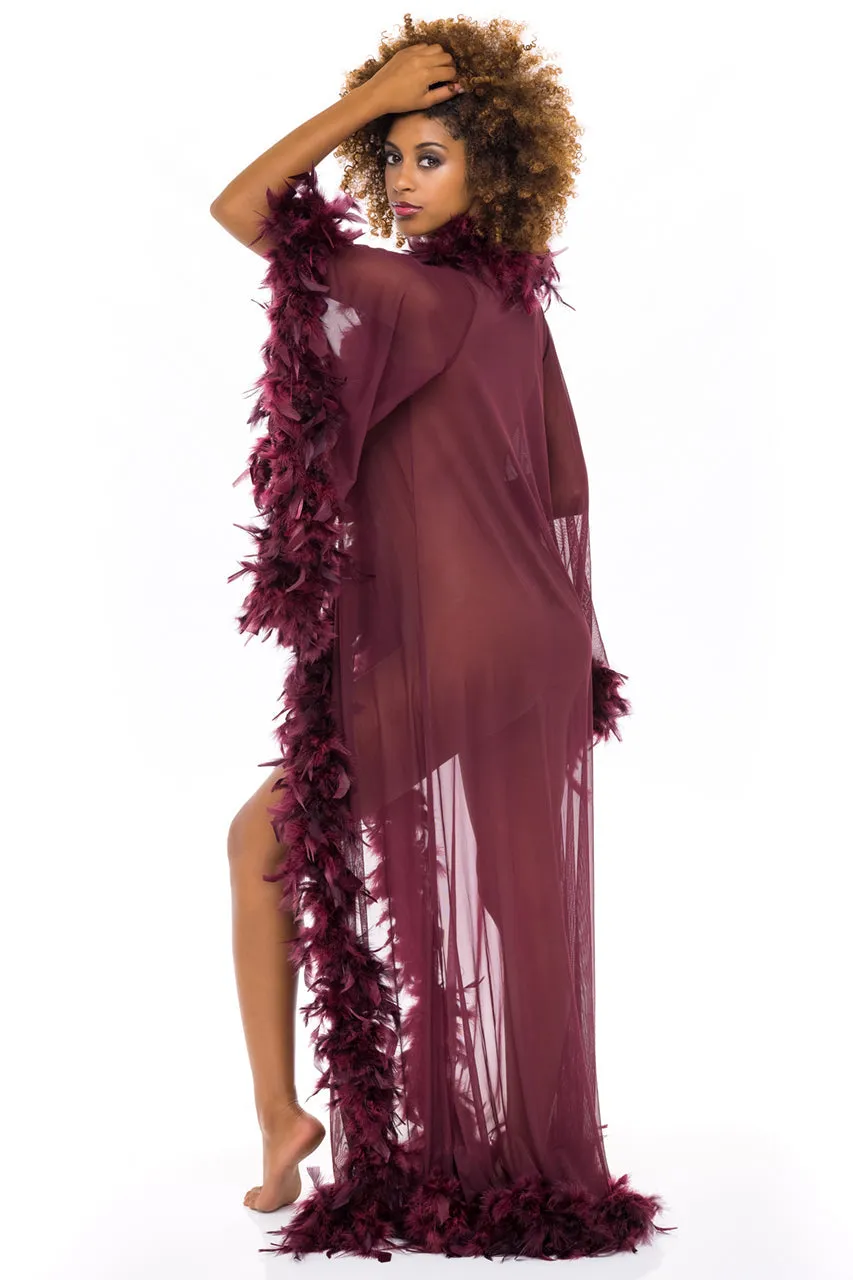Oh La La Cheri Tempest Long Sheer Marabou Trim Robe Plus Size