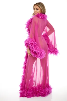 Oh La La Cheri Tempest Long Sheer Marabou Trim Robe Plus Size