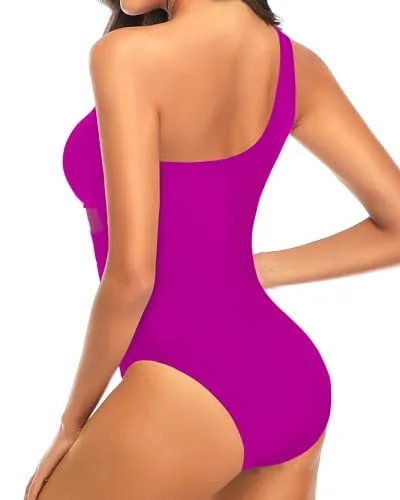One Shoulder Mesh Insert One Piece Swimsuit