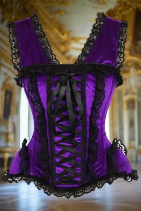 Purple and Black Velvet and Lace Steel Boned Corset