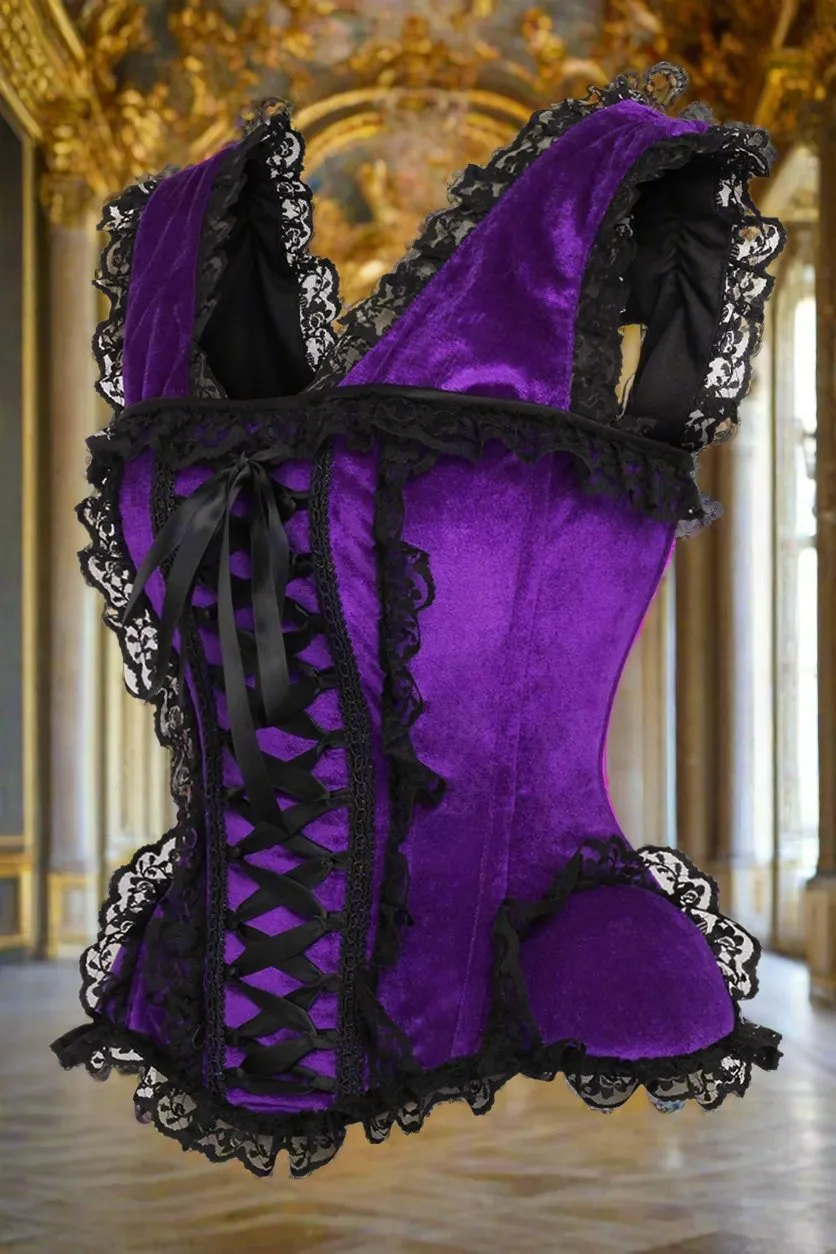 Purple and Black Velvet and Lace Steel Boned Corset