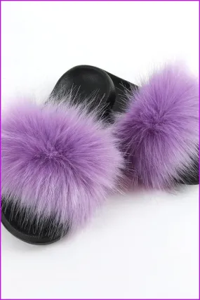 Purple Faux Fake Big Fur Slides F152
