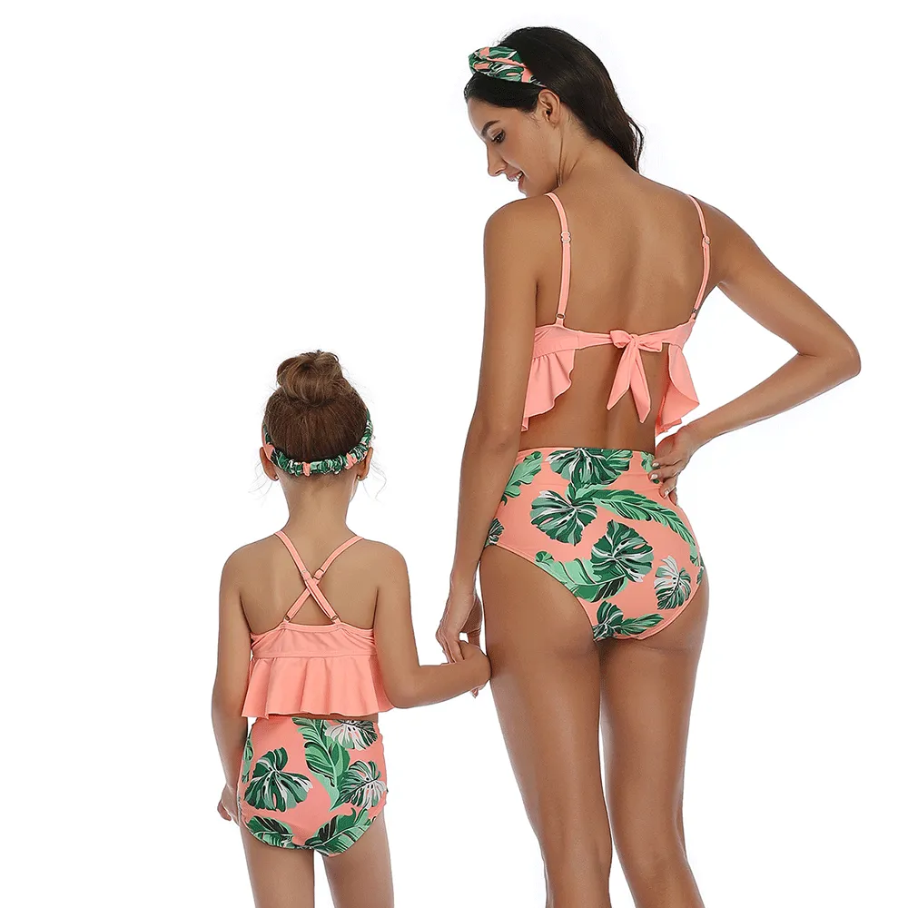 Ruffled Bikini Tops High Waist Mommy and Me Swimsuits