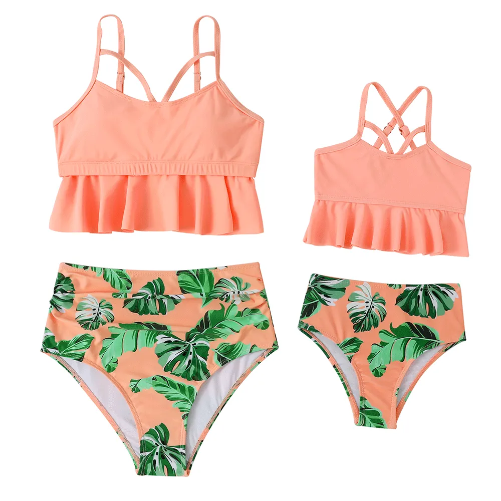Ruffled Bikini Tops High Waist Mommy and Me Swimsuits