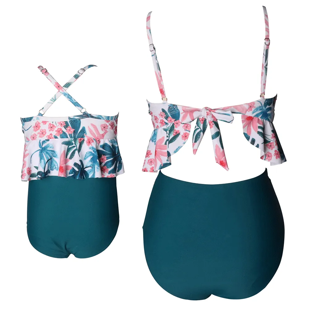 Ruffled Bikini Tops High Waist Mommy and Me Swimsuits