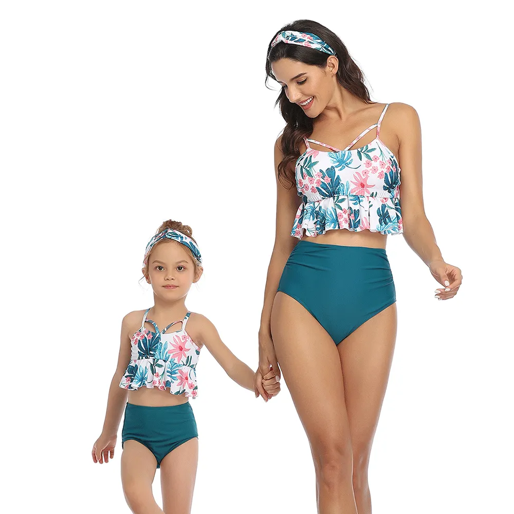 Ruffled Bikini Tops High Waist Mommy and Me Swimsuits