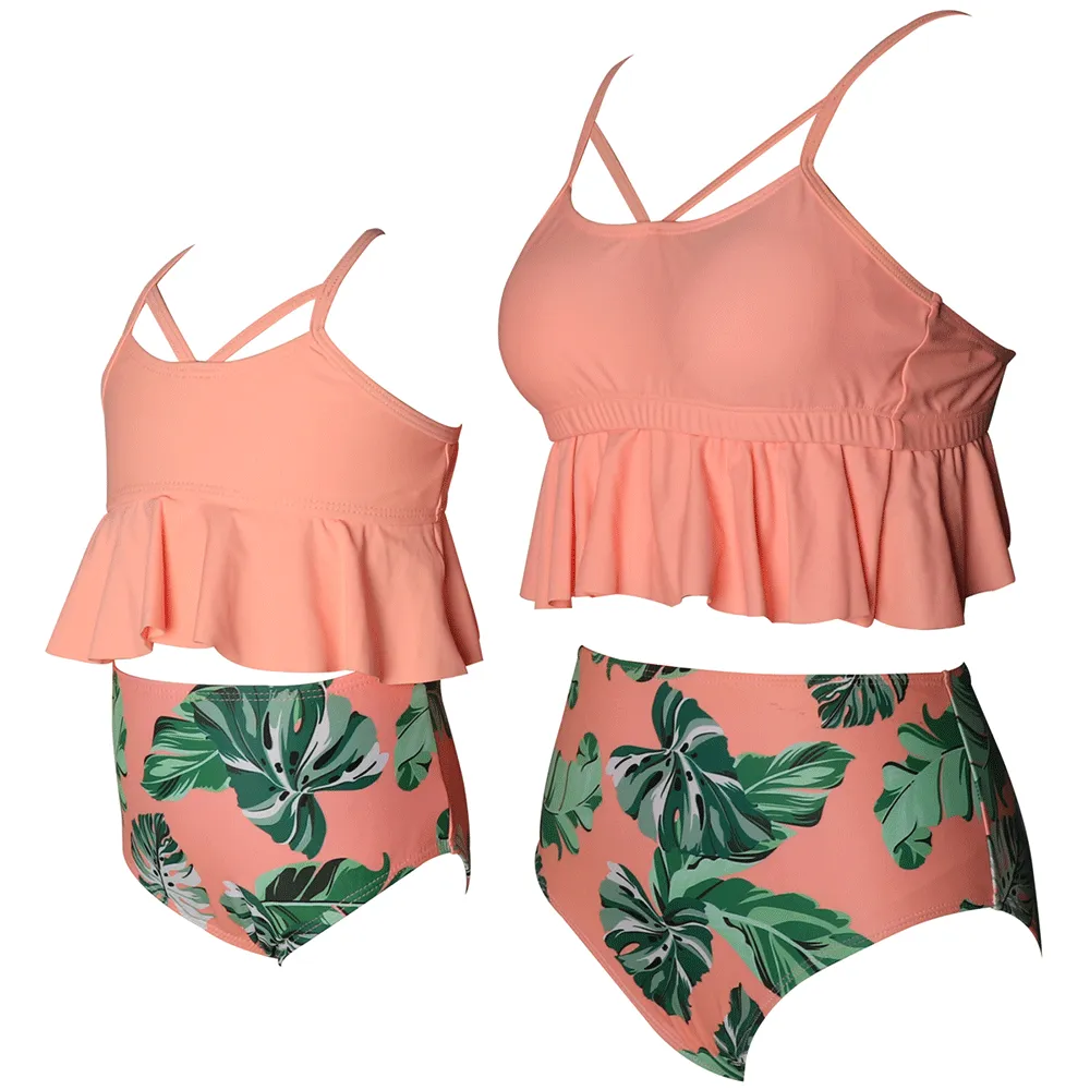 Ruffled Bikini Tops High Waist Mommy and Me Swimsuits