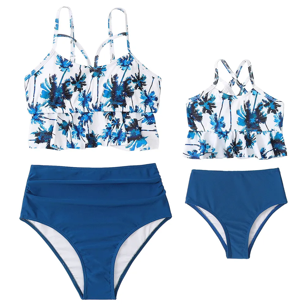 Ruffled Bikini Tops High Waist Mommy and Me Swimsuits