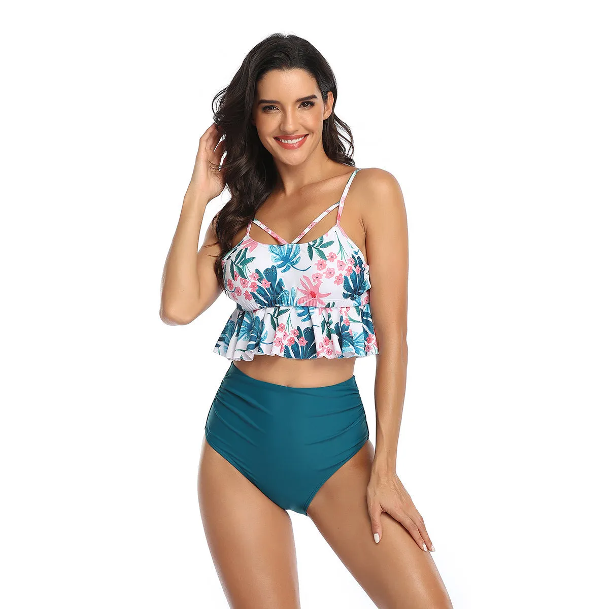 Ruffled Bikini Tops High Waist Mommy and Me Swimsuits