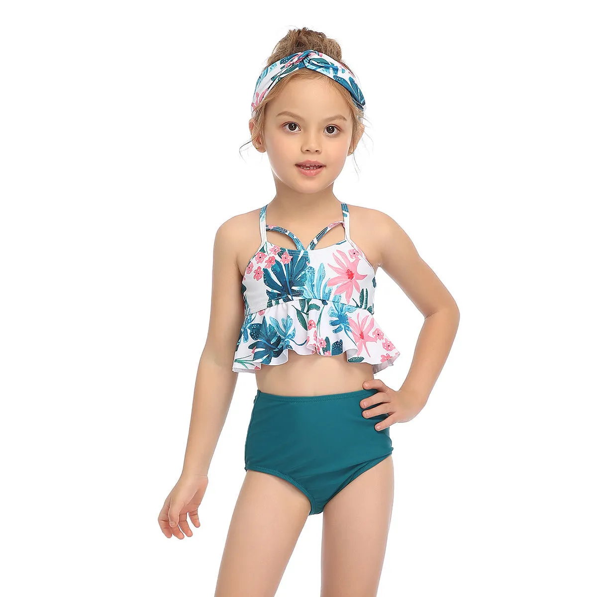 Ruffled Bikini Tops High Waist Mommy and Me Swimsuits