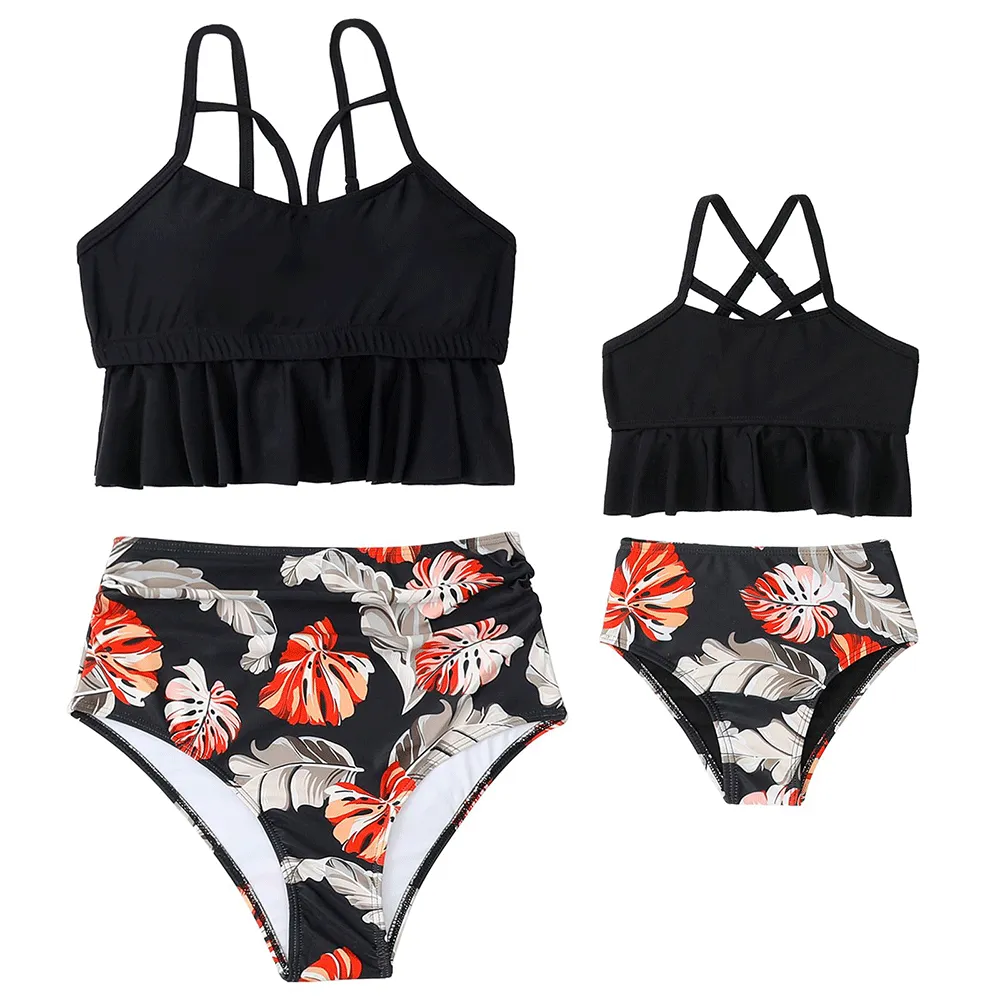 Ruffled Bikini Tops High Waist Mommy and Me Swimsuits
