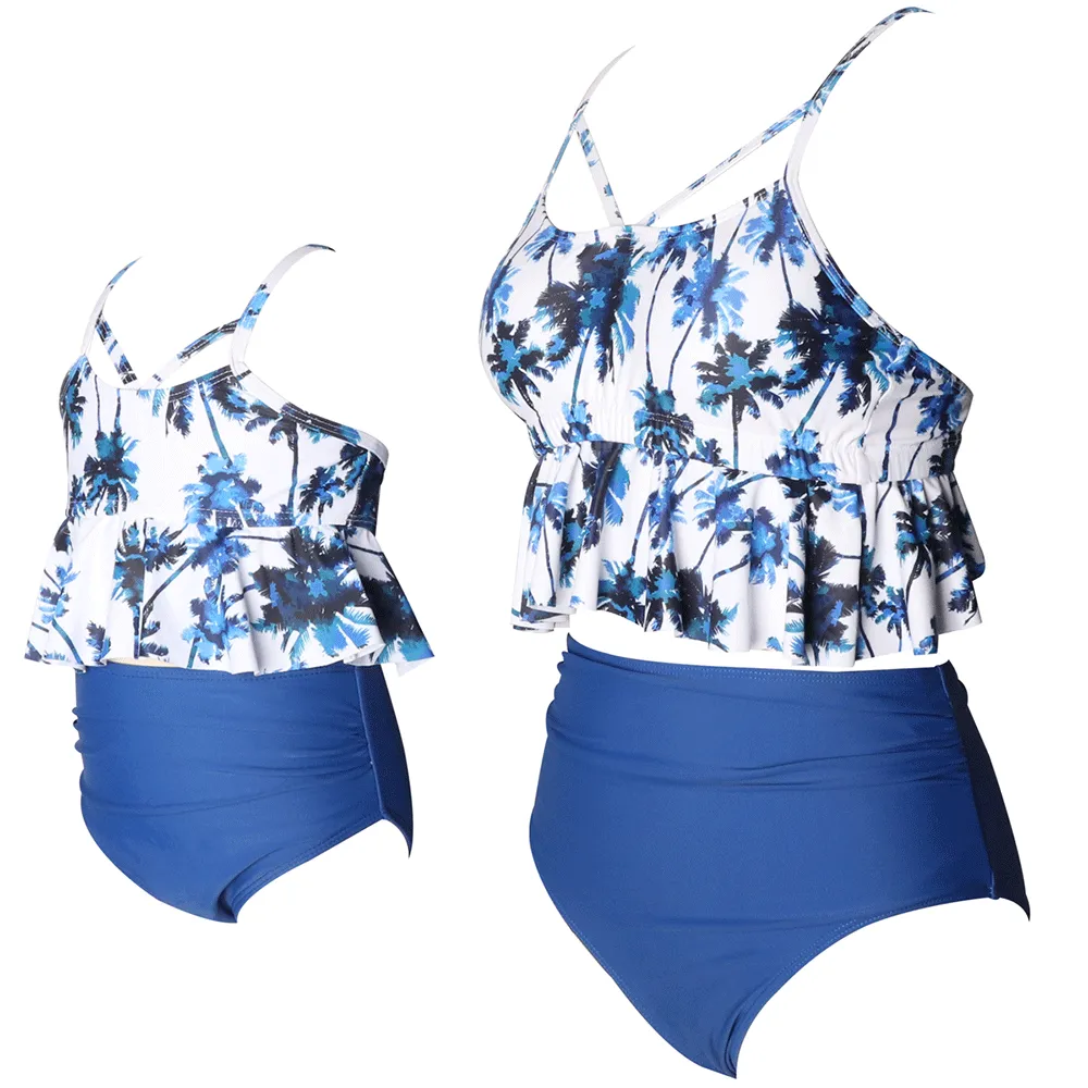Ruffled Bikini Tops High Waist Mommy and Me Swimsuits